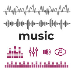 Naklejka premium Signal wave set. Analog signals, digital sound waves