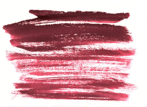 Stripes wine burgundy watercolor on white background.The color splashing on the paper. Hand drawn.