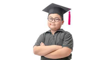 Smart student wearing graduate hat isolated