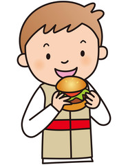 ハンバーガーを食べる