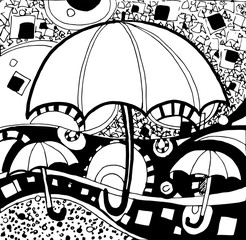 Stylized patterned umbrellas background vector season decoration isolated drawings 