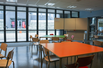 School in a small town. European education. The interior of the educational institution. Classrooms for creativity, hairdressing and computer classes.
