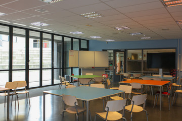 School in a small town. European education. The interior of the educational institution. Classrooms...