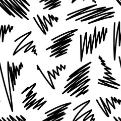 Monochrome seamless pattern with abstract lines and elements.Vector black and white background.Textile texture