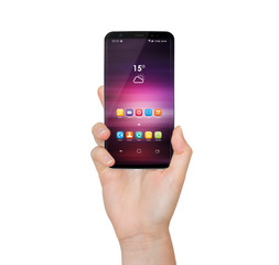 Isolated woman hand holding modern smartphone 3d rendering