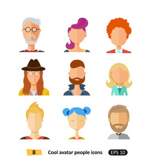 Avatars cool flat icons different clothes,tones and hair styles 