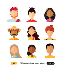 Avatars flat icon people of various nationalities  vector illustrations