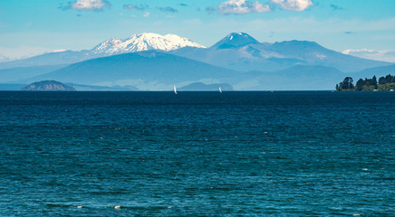 The landscape of great lake Taupo the largest freshwater lake in New Zealand with the volcanic...