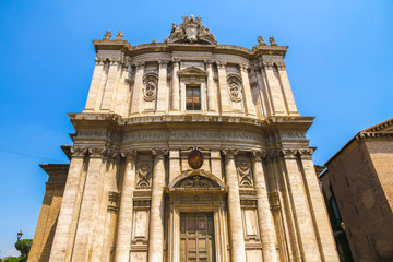 View on a historic church in Rome, Italy on a sunny day.