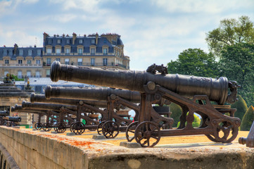 Beautiful view of the cannons at Invalides in Paris, France