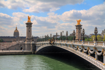 The Pont Alexandre III over the river Seine at Invalides in Paris, France, in spring 