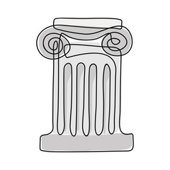 One line drawing ancient Greek column. Vector image isolated on white background.