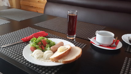 breakfast with eggs and coffee