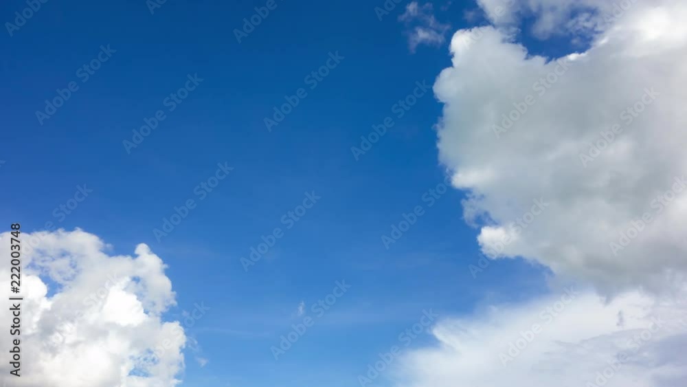 Wall mural 4k clouds moving on clear blue sky timelapse.
