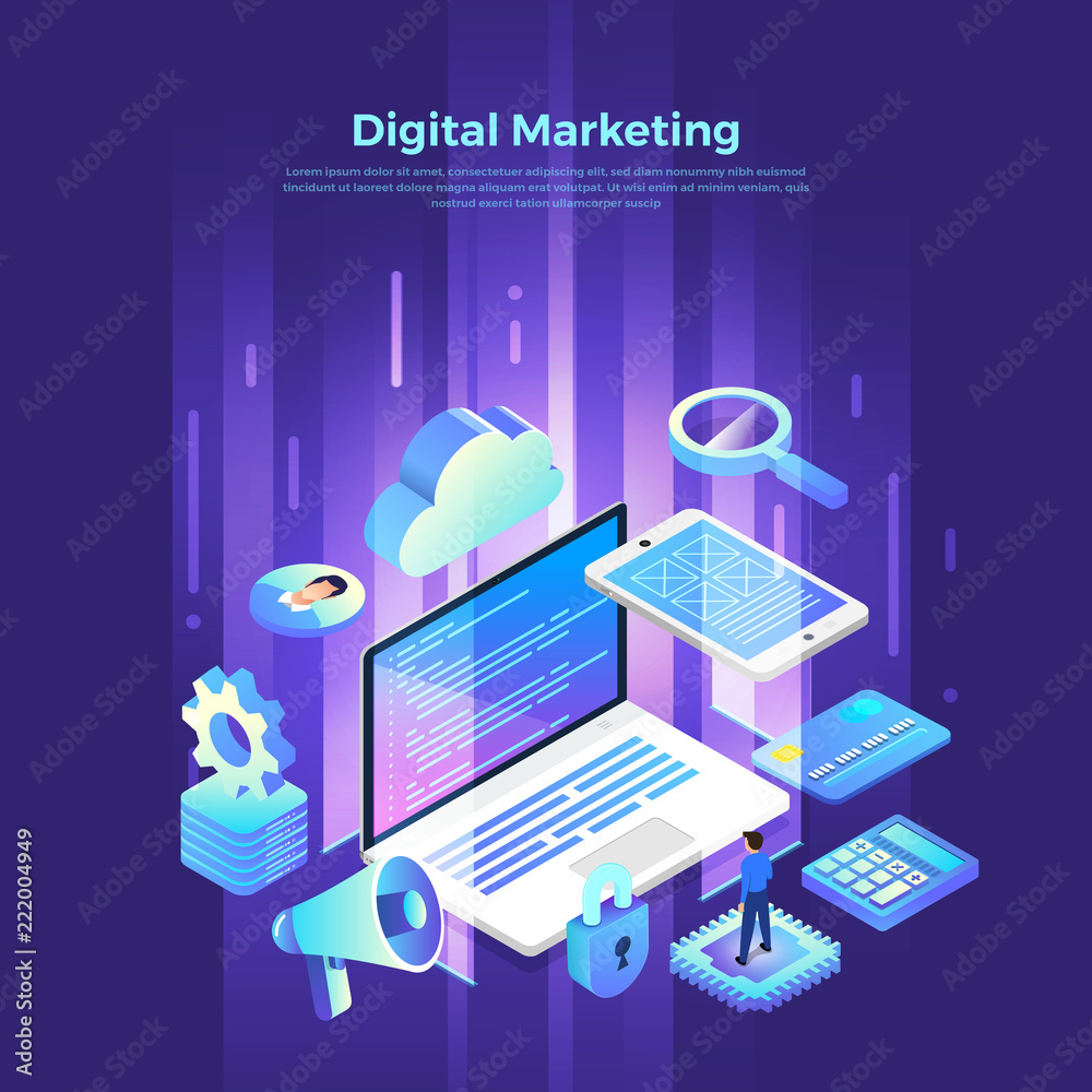 Wall mural isometric digital marketing