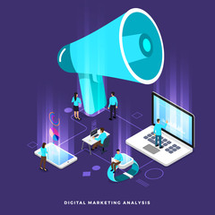 Isometric digital marketing teamwork
