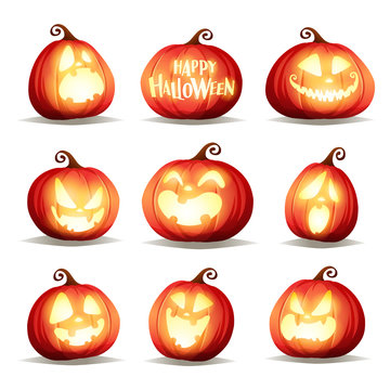 Set pumpkins of Halloween. A variety of pumpkins for Halloween design. Collection of Halloween pumpkins.