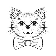 Cat. Sketch. Black and white. Print. For your design. Children's. Cute.
