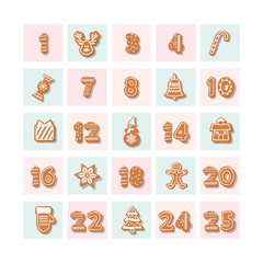Christmas advent calendar, decorated wirh gingerbread cookies.