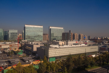 Panoramic of Santiago de Chile in las Condes, view of Parque Arauco luxury mall