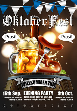 Design poster  for traditional beer festival Oktoberfest. Highly detailed illustration.