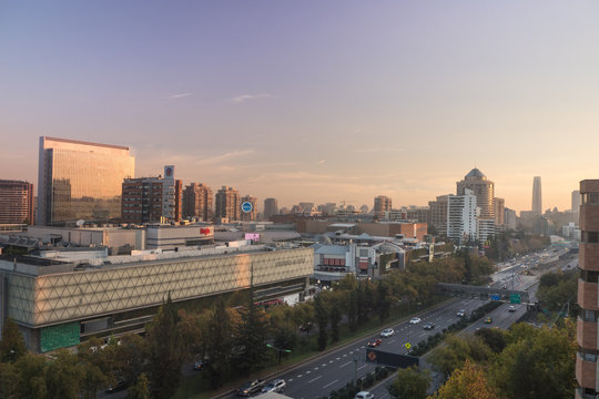 Panoramic of Santiago de Chile in las Condes, view of Parque Arauco luxury mall