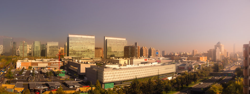 Panoramic of Santiago de Chile in las Condes, view of Parque Arauco luxury mall