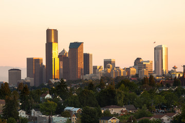 Obraz premium Downtown Seattle at dawn, Washington State, USA