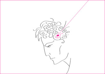 introduction of ideas into brain, concept. Schematic profile of  person,  new idea is born in mind