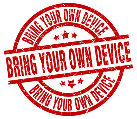 bring your own device round red grunge stamp