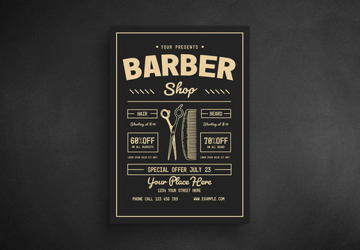 Barber Shop Flyer Layout with Illustrations