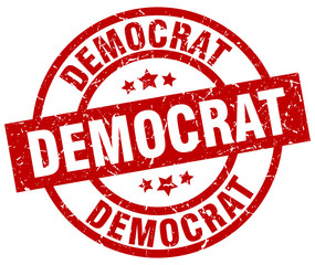democrat round red grunge stamp