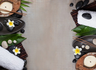 wooden background with spa set for wellness therapy