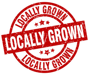 locally grown round red grunge stamp