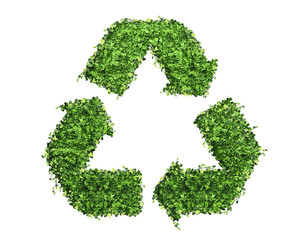 Recycle logo symbol from the many green leaf, isolated on white