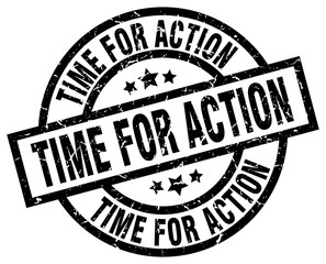time for action round grunge black stamp