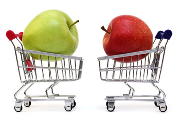 Apple shopping cart on white background