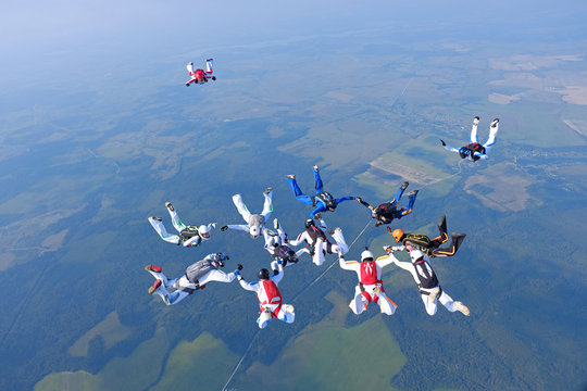 Skydiving. Formation is in the sky.