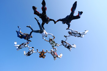 Skydiving. Formation is in the sky.