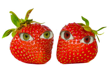 two strawberries on a white background, isolate