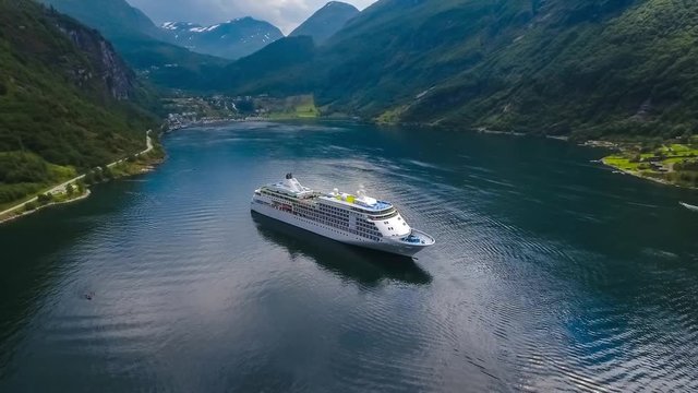 Cruise Liners On Geiranger fjord, Norway