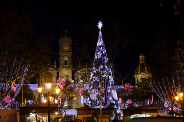 Fototapeta na wymiar Christmas decoration in the Town Hall Square of Valencia, Spain