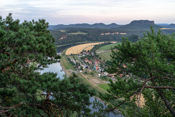 Landscapes of Saxon Switzerland - is the German part of Elbe Sandstone Mountains. The valley of the river Elbe.
