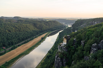 Fototapeta na wymiar Landscapes of Saxon Switzerland - is the German part of Elbe Sandstone Mountains. The valley of the river Elbe.
