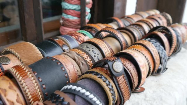 Leather bracelets - souvenirs in the tourist place of the old Tryavna