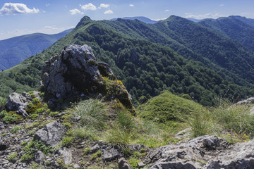Beautiful mountain view from the entrances on the path to the Kozya Stena hut. The Troyan Balkan is exceptionally picturesque and offers a combination of wonderful mountain scenery, fresh air.