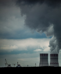 Steam clubs rise above the cooling system of the newly constructed units of Novovoronezh nuclear...