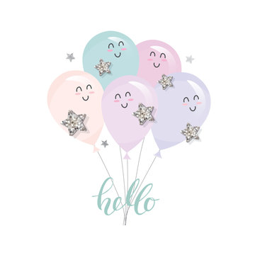 Cute kawaii balloons. For birthday, baby shower or holidays design.
