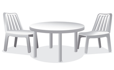 plastic chairs and table