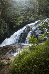 Long exposure of breathtaking waterfall in exotic Mae Klang Luang. Chiang Mai, Thailand.